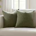 Meekio Set of 2 Dark Moss Green Pillow Covers 18x18, Farmhouse Linen Decorative Throw Cushion Covers for Sofa Couch