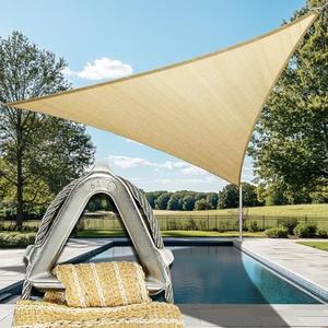 ColourTree Heavy Duty 16' x 16' x 16' Beige Sun Shade Triangle Pro Ring Shade Sail, 260 GSM Commercial Grade UPF50 Sunshade, Reinforced Corners & Edges