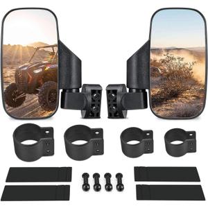 UTV Side Mirrors with 1.75" -2" Roll Bar Cage, UTV Mirrors 360 Degree Adjustable RZR Mirror Compatible with Polaris RZR Kawasaki Teryx Mule Pioneer Yamaha Rhino YXZ