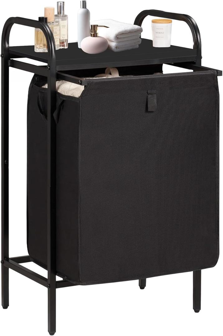 Laundry Hamper with Removable Bags & Built-In Shelf - 13.7 Gal Capacity, Pull-Out Laundry Sorter for Clothes Organization in Bedroom, Bathroom, Laundry Room, Black