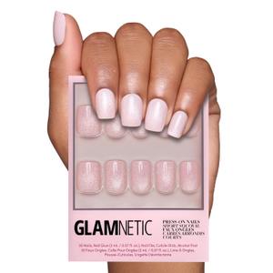 Glamnetic Press On Nails - Pinky Promise | Blush Short Squoval Nails, Reusable Stick On Fake Nails with Glue | Love In Bloom Spring Nails | 15 Sizes - 30 Nail Kit with Glue