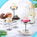 Reallnaive 4 Sets Stainless Steel Ice Cream Cups Bulk Silver Dessert Bowls with Forks 6.7 oz Small Metal Footed Cup for Serving Pudding Salad Fruit Sundae Summer Birthday Party Supply