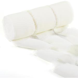 GLAMFIELDS Chiffon Ribbon Fringe Fabric Set 1.5" x 21Yd for Bouquets Wrapping, Wedding Invitations, Decorations, Gifts Wrapping & Bow Making, 3 Rolls Cream White