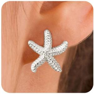 VRIUA Starfish Earrings for Women - 14K Gold/Silver Plated Dainty Starfish Seashell Earrings Hypoallergenic Summer Beach Ocean Inspired Jewelry
