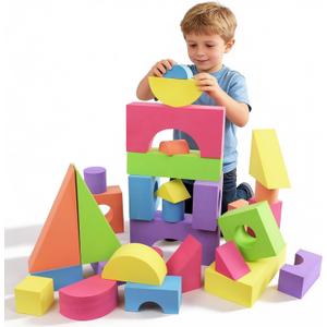 Large Building Foam Blocks for Toddlers, EVA Stacking Foam Building Blocks Toy Set, Non-Toxic, Washable, Early Learning Construction Toys & Gifts for Kids Boys & Girls (Blue, Pieces, 60)