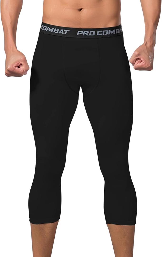 Mens 3/4 Compression Pants, Athletic Leggings Running Workout Tights Base Layer for Basketball Sports Football Gym (Small, Black)