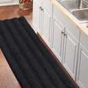 Turquoize Luxurious Non-Slip Shaggy Chenille Kitchen Runner Black Kitchen Rug Ultra Soft Plush Carpet Mat Shag Shower Bath Runner Absorbent Large Bath Mat for Entryway, Size 59 & 20 Inches, Black (59" x 20")