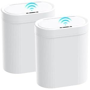 jinligogo 2 Pack-5 Gallon Bathroom Trash Can with Lid, Automatic Motion Sensor White Trash Can, Touchless Slim Waterproof Garbage Bin for Kitchen, Bedroom, Office, and Bathroom