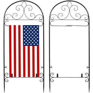 Metal Garden Flag Holder Stand Scroll American Stand Yard Flag Pole Stake Fits Max 14 x 25 Inch for Outside House Garden Yard Lawn Patio Balcony Decor, No Flags Included