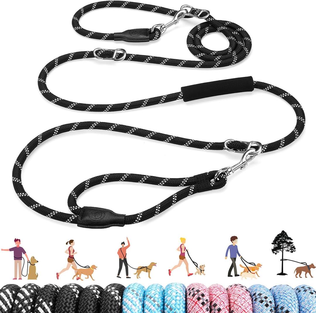 Lukovee Hands Free Dog Leash, 10FT Adjustable Training Lead 1/2 Inch Nylon Heavy Duty Lead No Pull for Large Medium Dogs, Tangle Free Reflective Waist-Leash for Walking Running, (DB, Plus Handle) (Black)