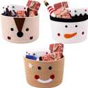 3 Pieces Christmas Woven Baskets Empty, 10.6*6.8inch Small Cute Designs Holiday Cotton Rope Baskets for Christmas Gift, Holiday Decor & Storage(Snowman + Gingerbread Man + Fawn)