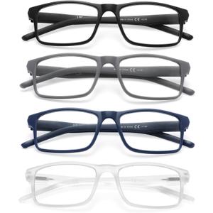 MODFANS Reading Glasses Men Readers 4 Pack,Blue Light Blocking Reading Glasses Anti Glare/Eye Strain Filter UV,Rectangular Unisex Lightweight Frame Comfortable Spring Hinge Eyeglasses 1.5