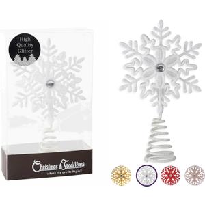 Christmas Traditions 5 inch Glittered Filigree Christmas Star Snowflake Tree Topper Star for Small/Mini X'Mas Tree/Home Decor/Christmas Table/Shelf Ornaments (Iridescent)