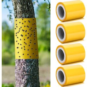 4 Rolls 260ft Lantern Fly Tree Tape Outdoor Adhesive Crawling Insect Trap Yellow Sticky Traps Sticky Barrier Protecting Trees Outdoor Indoor Fruit Tree Lawn Garden Control Aphids Ant Moth