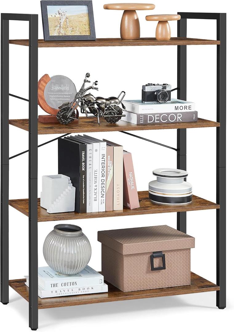 VASAGLE 4-Tier Tall Bookshelf, Large Bookcase with Steel Frame, Deep Book Shelf for Living Room, Home Office, Study, 11.8 x 31.5 x 47 Inches, Industrial Style, Honey Brown and Black ULLS140K01