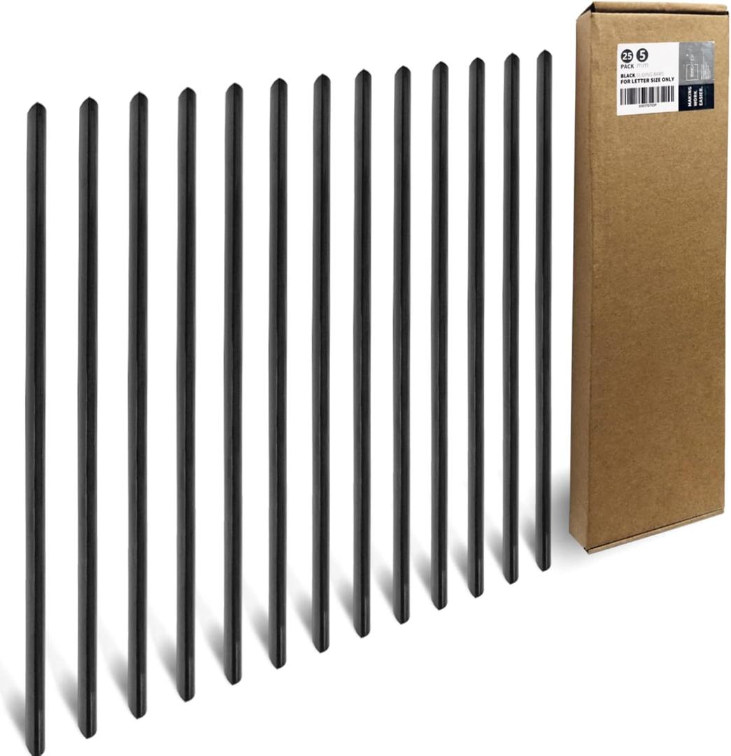 Binditek 25 Pack Binding Bars, 25-Sheet Capacity Slide Grip Binding Bars, Black, 5mm Thickness, 11 Inches, for Students and Coworkers