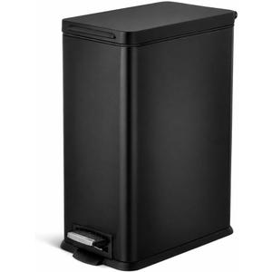 Home Zone Living 8 Gallon Slim Kitchen Trash Can with Soft Close Lid, Step Pedal, Bag Tuck Band, and Removable Liner, Stainless Steel, Matte Black, 30 Liters