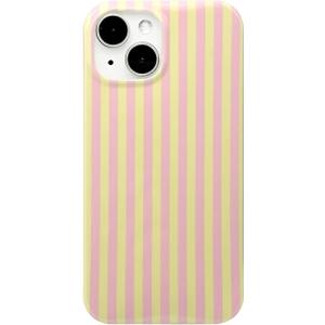 Pink and Yellow Striped Phone Case for iPhone 14/13,Cute Aesthetic Retro Vertical Line Stripes Pattern Protective Trendy Cover for Girls Women 6.1 inch