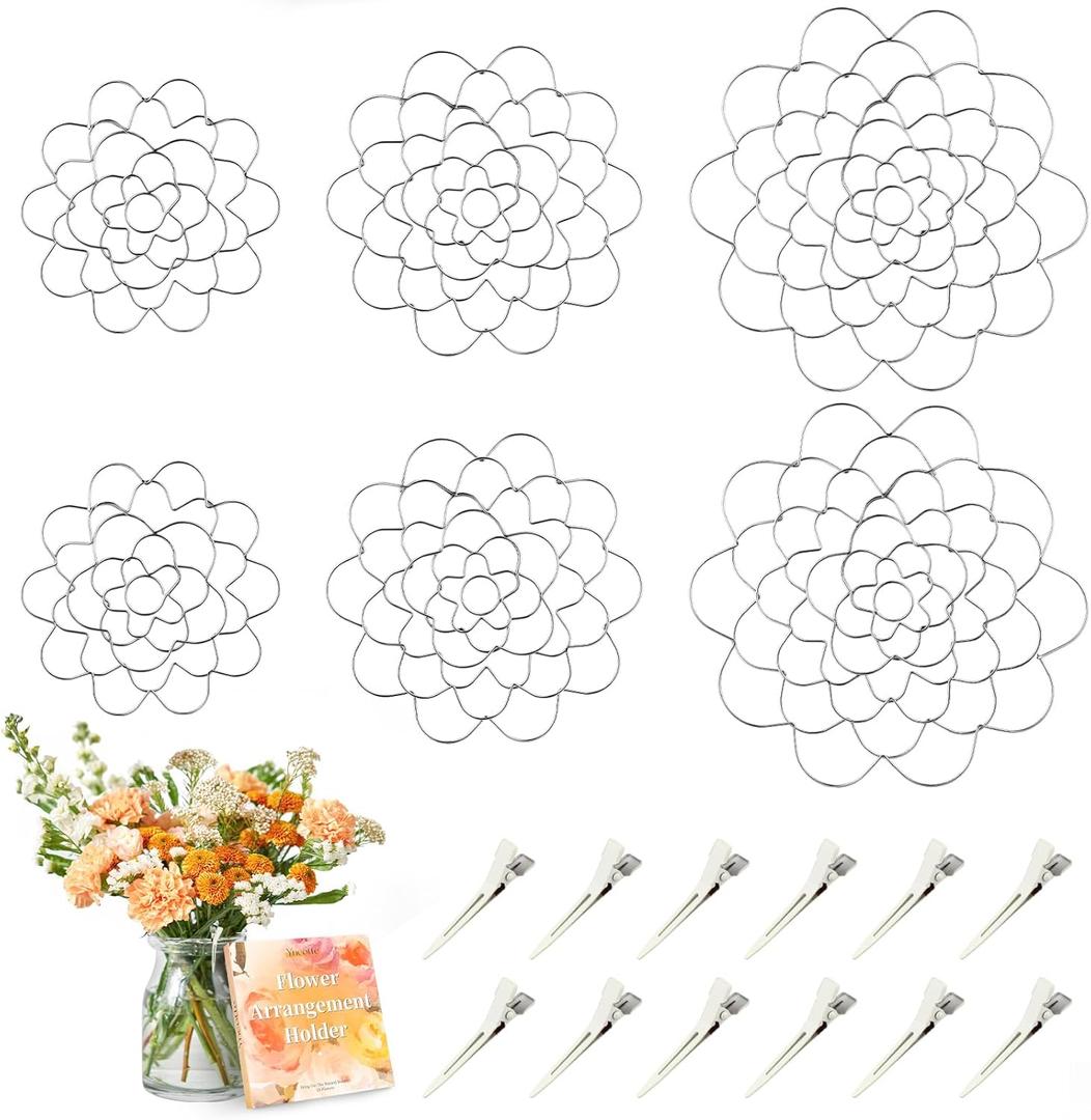 Flower Arrangements, 6Pcs Flower Arrangement Holder Stainless Steel Round Metal Flower Insert Lid Supplies for Arrangement Plant Fixation (4in5in6in6, silver)