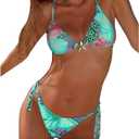 QJQ Women's 2 Piece Bikini Sets Floral Leopard Starfish Metal Triangle Bathing Suit Cheeky String Swimsuit, M