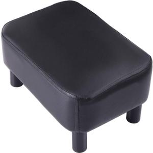 IBUYKE 16.54" Small Footstool, PU Faux Leather Step Stool, with Padded Seat Pine Wood Legs and Padded Rectangular Stool, for Bedroom, Black RF-BD210