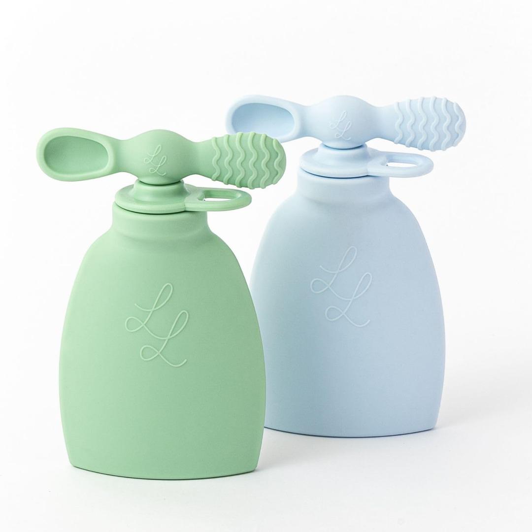 Nontoxic Reusable Baby Food Pouches - Premium Food Grade Silicone - BPA & PFAS Free - Leak-Proof Design - Easy to Clean and Dishwasher Safe (Blue and Green)