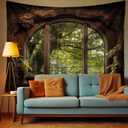 QGHOT Forest Window Tapestry, Nature Outdoor Tapestry Wall Hanging Woodland Scene Large Wall Mural for Bedroom Living Room Office Decor 78.7" L x 104" W