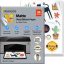 Printable Vinyl Sticker Paper for Inkjet Printer - Self Adhesive Matte Waterproof Sticker Paper - 20 Sheets 8.5x11 - Easy Cut & Peel, Premium Quality Sticker Printer Paper for Crafts, Labels, Decals