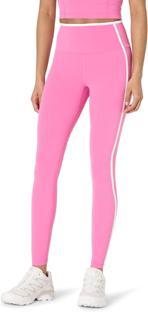 Amazon Essentials Women's Active FormFlex Buttery Soft High Waist 27.5" Inseam Full Length Yoga Leggings with Contrast Trim (Flamingo Pink/White)