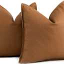 Foindtower Set of 2 Decorative Cotton Linen Throw Pillow Covers Soft Modern Farmhouse Cushion Cover Cozy Vintage Accent Pillowcase for Couch Sofa Bed Living Room Home Decor, 2424 Inch Burnt Orange (Hazel)