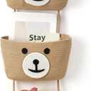 Cute Bear Hanging Baskets, 3-Tier Woven Cotton Wall Mounted Storage Organizer, Decorative Storage Hanging Closet Removable Large Wall Basket for Living Room Bedroom Kitchen