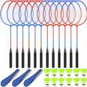 12 Pack Badminton Rackets Set Including Badminton Racquets, Nylon Shuttlecocks and Carry Bag for Outdoor Backyard Games Beginners (Red-Blue)