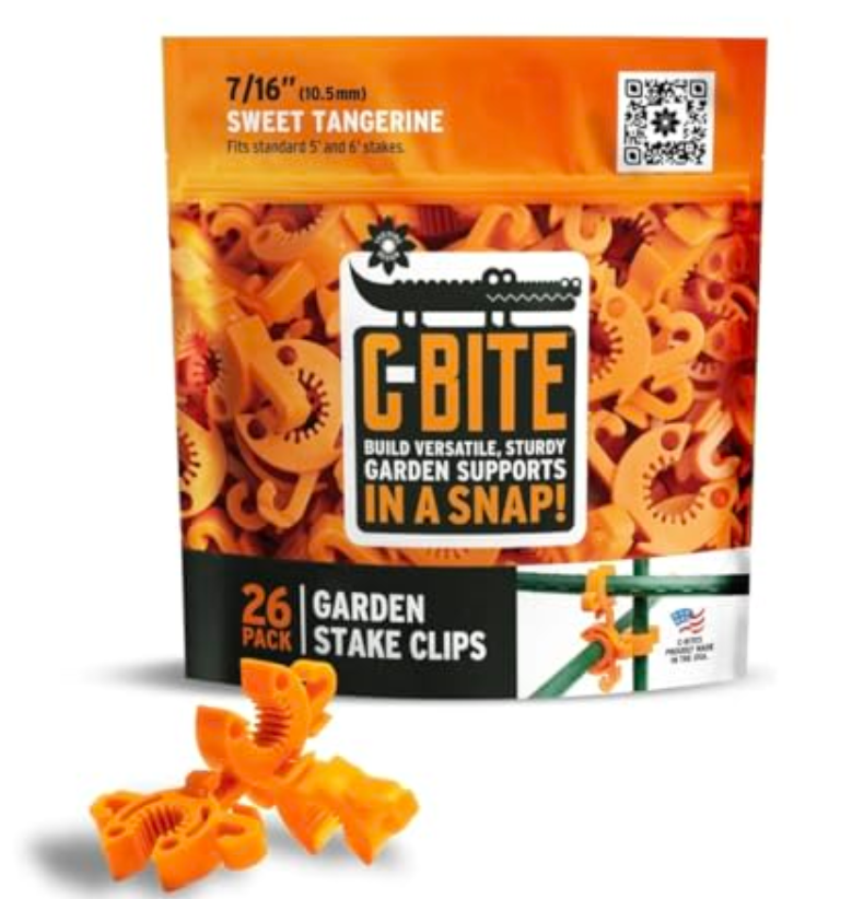 C-BITE Plant Support Clips for Trellis, Garden Stakes, Wire Fence, Climbing Plants, Indoor Gardening, Hydroponics Systems, and Vines | Durable Gardening Clips (Tangerine Orange - 52 Pack)