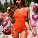 Avidlove Lingerie for Women Sexy Corset Garter Lingerie Set One Piece Teddy Bodysuit Boudoir Outfit (Orange, XL)