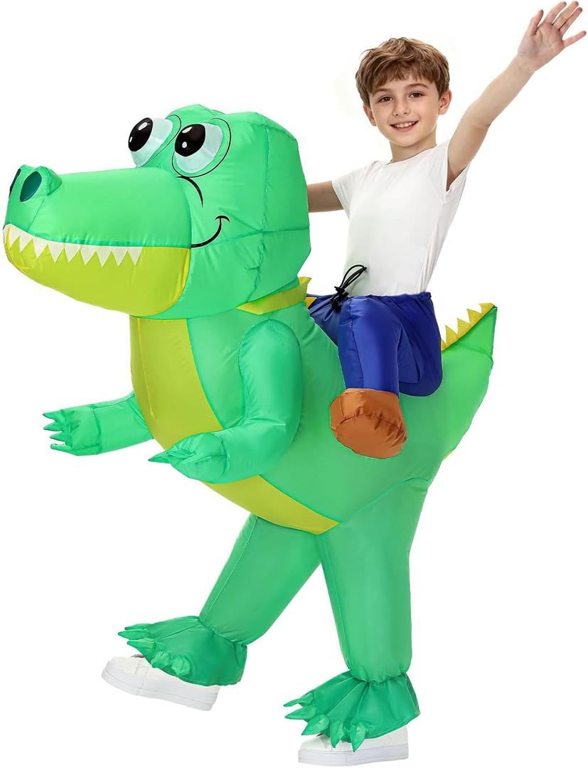 Poptrend Inflatable Crocodile Costume for Kids - Funny Ride on Blow-Up Halloween Costume, Alligator Cosplay for Boys Girls Party Outfit