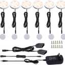 AIBOO 12V LED Under Cabinet Lights Kit 6 Pack Black Cord Aluminum Puck Lamps for Kitchen Counter Closet Lighting with Manual on/Off Switch 12W 6 Lights (2700K Warm White)