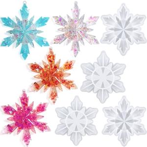 HUAKENER Christmas Resin Molds Silicone - 4 Pcs Big Snowflake Resin Mold, Christmas Ornament Resin Molds for Xmas Winter Decoration