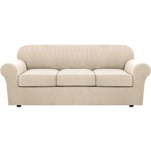 H.VERSAILTEX 4 Piece Stretch Couch Covers for 3 Cushion Couch Sofa Furniture Slipcovers Feature Upgraded Thicker Jacquard Fabric (Sofa, Natural) (Large)