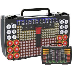 Battery Organizer Storage Case with Tester, Holds 269 Batteries Double Sided Box for AA AAA 4A C D Cell 9V 3V Lithium LR44 CR2 CR123 CR1632 18650 Button, Heavy Duty Holder for Families & DIYers- Grey