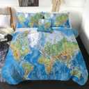 Sleepwish World Map Comforter Twin Size Bedding Set 4 Pieces Blue Map Bed Set for Kids Boys Girls Ultra Soft 1 Comforter 2 Pillow Cases 1 Cushion Cover