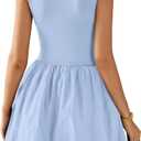 KIRUNDO Summer Dresses for Women 2026 Cute Mini Sleeveless Bubble Dress | Stretchy Ruched Front Cinched Waist, Woven Balloon Skirt, Crewneck Tank Sundress With Pockets, Casual Party Vacation Outfits (Blue, XL)