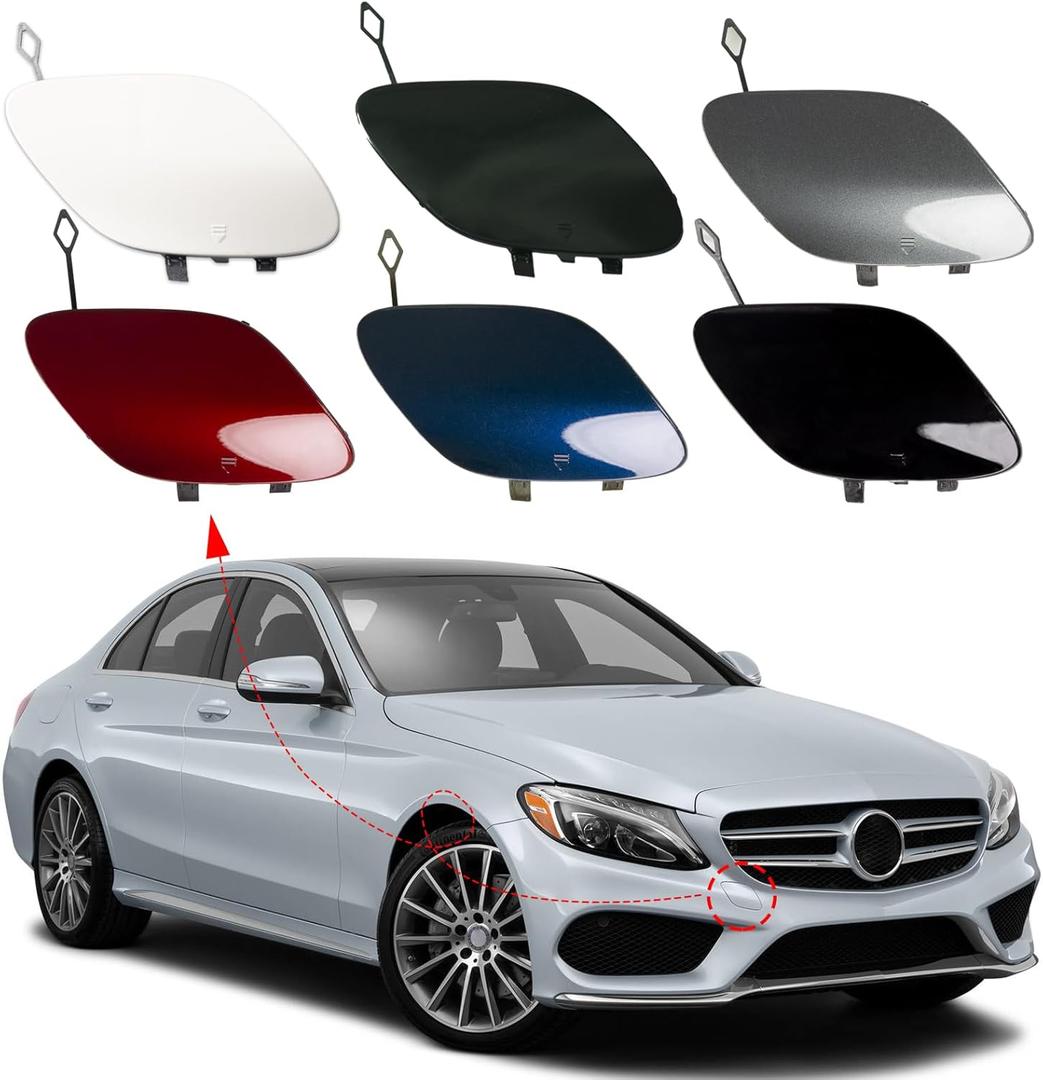 Front Bumper Tow Hook Cover Towing Eye Cap Trailer Cover Fit For Mercedes-Benz W205 C-Class Sedan C300 C400 C43AMG 2015-2018(Only Applicable To Sports Models)A2058850724 (Unpainted, Right Side)