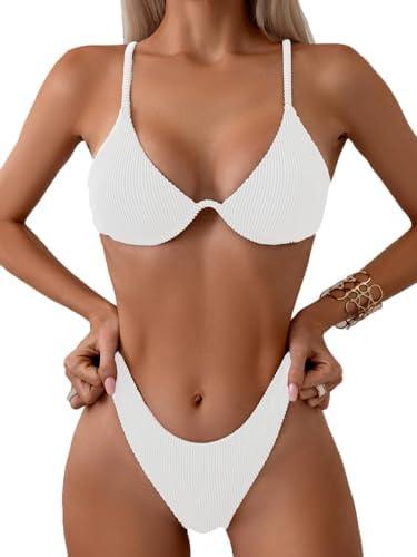Fanuerg Women Underwire Triangle Bikini Spaghetti Strap Push Up Swimsuit Cheeky Two Piece Bathing Suit XL