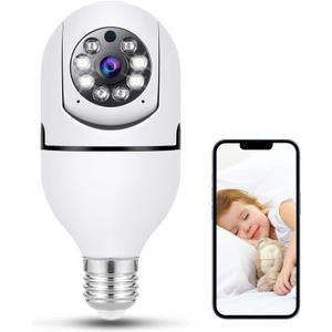 2K Light Bulb Security Camera -5G& 2.4GHz WiFi Security Cameras,Home Security Camera Outside Indoor,Human Motion Detection and Alarm, Two-Way Talk, Color Night Vision, Bulb Camera Compatible with Alexa