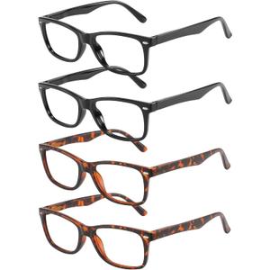 Przene Reading Glasses for Men Women Blue Light Blocking Readers Spring Hinges Lightweight Style Pack (Black,black,demi Brown,demi Brown)