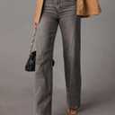 Womens Wide Leg Jeans Mid High Waisted Baggy Straight Leg Stretchy Denim Pants Seamed Long Trousers (8, Dark Grey)