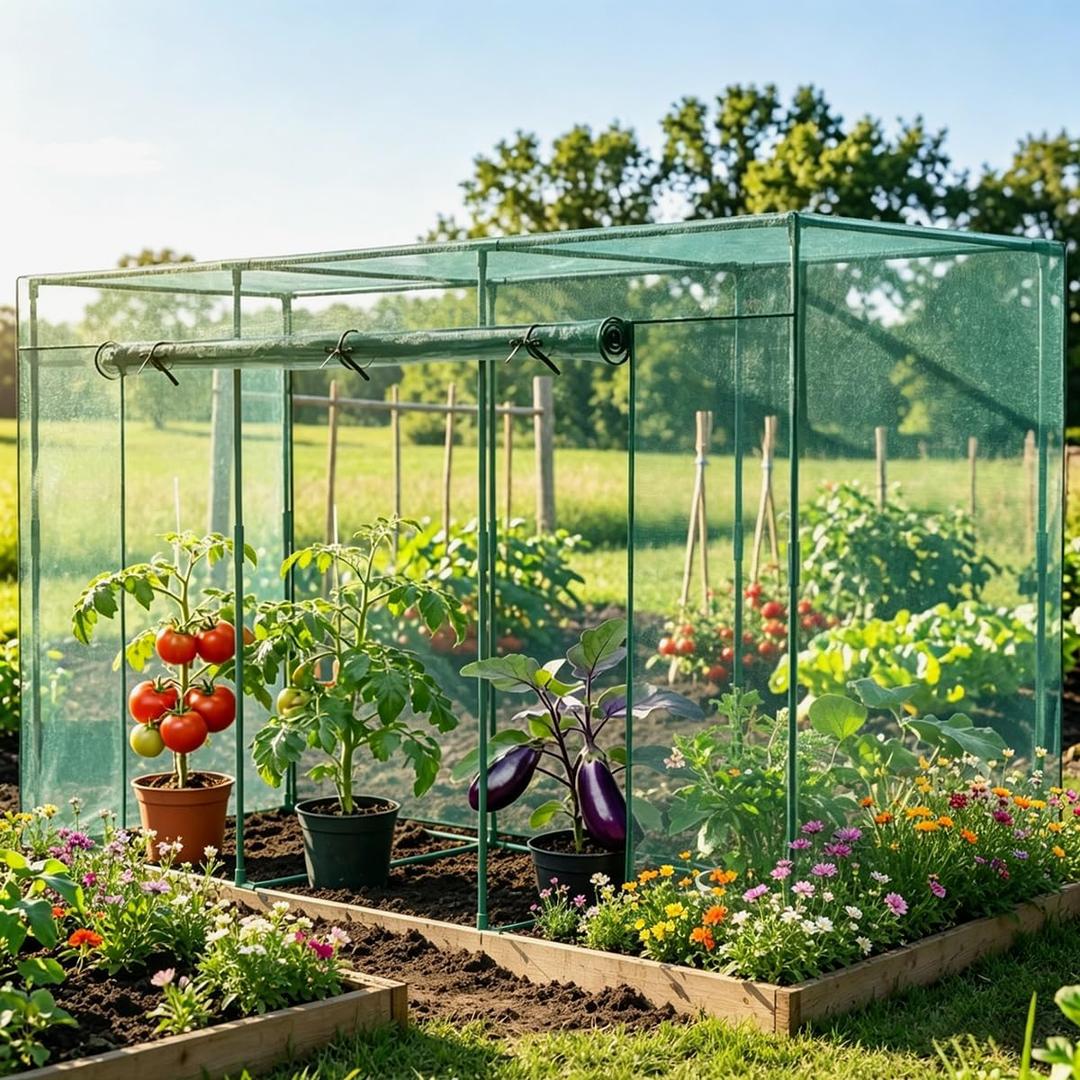 Crop Cages for Garden Plant, Plant Protection Tent with Zippered Door, Raised Bed Cover, Garden Bed Cover with Frame, Wind-Resistant Plant Cages for Outdoor Plants Vegetable Flower 130''*43''*71''