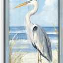 Heron Wooden Framed Wall Art: Coastal Beach Sea Bird Seascape Prints Artwork Blue Ocean Seashore Painting Picture for Bathroom Bedroom Home Office 11 x 16 Inch