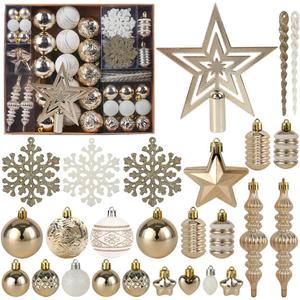 Christmas Tree Ornaments Set, 78 Pack Christmas Ornaments Decorations Champagne Christmas Ball Shatterproof Baubles for Home Party Holiday Decor