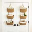 3-Tier Over the Door Hanging Basket (Set of 2) Adjustable, Detachable Woven Storage Baskets with Wall and Door Hooks - Decorative Boho Organizer for Nursery, Playroom, Bedroom, Kitchen, Apartment